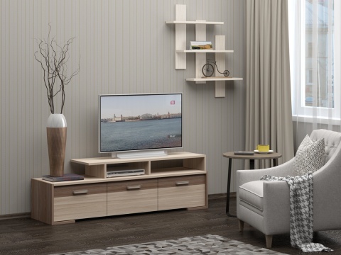 ТВ-Тумба №11 Ясень Шимо Светлый/Темный (Ш-1545 х В-410 х Г-400 мм)