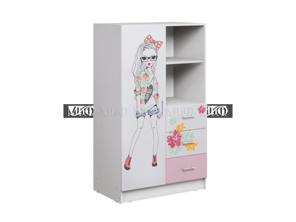 Шкаф Комбинированный Fashion (Ш-802 мм х Г-460 мм x В-1376 мм)Белый/Розовый