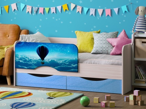 Детская Кровать Юнга-12 с Фотопечатью МДФ (сп. Место 800 х 1600 мм) /Разные Цвета